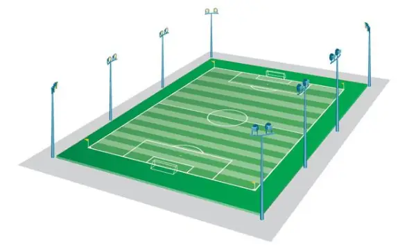 eight poles Football Pitch Lighting arrangement