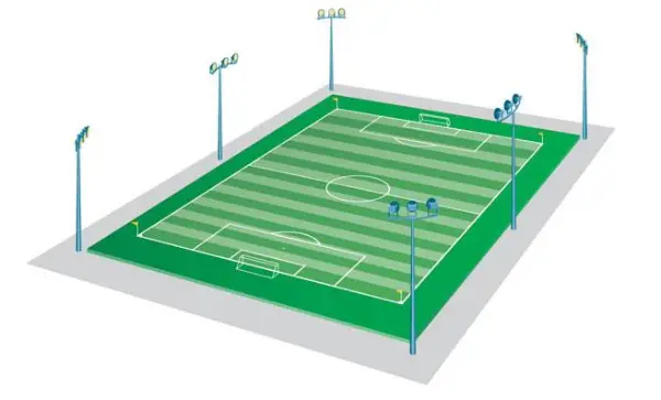 six poles Football Pitch Lighting arrangement