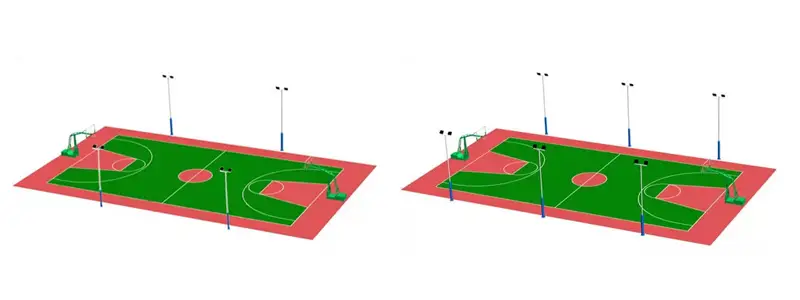 Basketball court lighting layout 6 poles and 4 poles